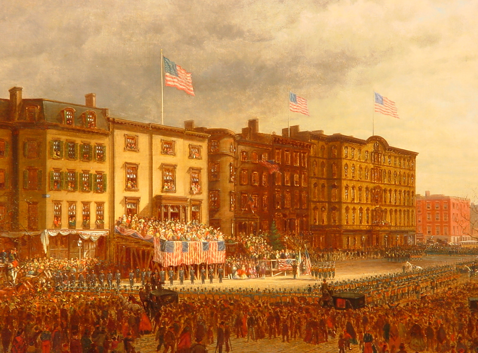 "The Presentation," a 19th century painting depicting a celebration for the first black Union Army soldiers from New York as they set off for battle in New Orleans.