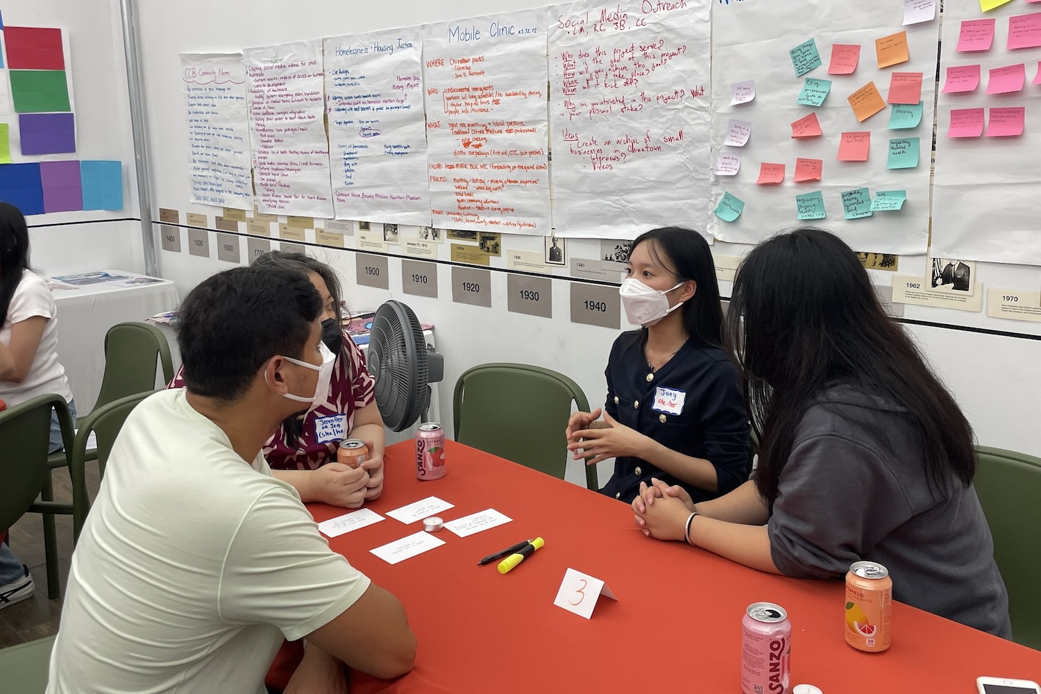 Students discussing their projects with Chinatown Youth Initiatives Board members at Pitch Day