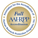 Logo with text: "Association for the Accreditation of Human Research Protection Programs, Inc. Full AAHRPP Accreditation."