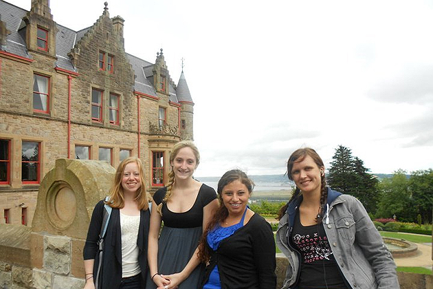 From left, UConn students Grace Vasington, Savannah Williams, Rachael Nave, and Dovile Vilkauskaite on a visit to Belfast Castle during their trip to Ireland to attend the U21 summer school.