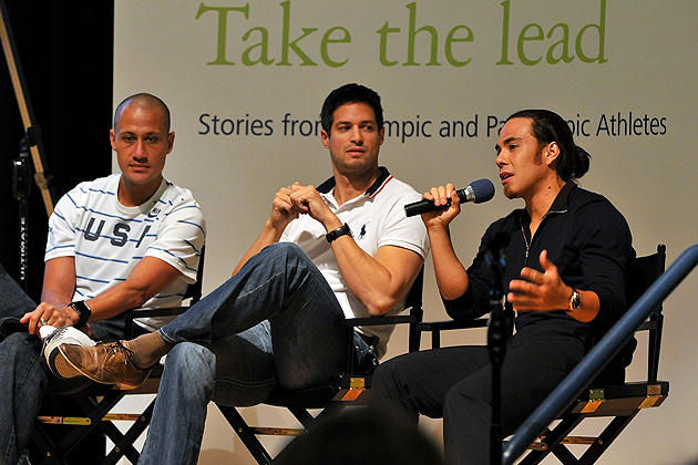 Apolo Anton Ohno speaks as part of the Deloitte U.S. Olympians Panel at UConn on Oct. 17. (Jessica Tommaselli for UConn)