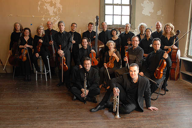 The Orpheus Chamber Orchestra with UConn trumpeter Louis Hanzlik, front center. (Photo supplied by the Orpheus Chamber Orchestra)