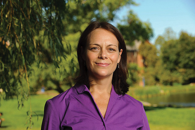 Kristin Kelly, associate professor of political science poses for a portrait near Mirror Lake on September 9, 2011. (Peter Morenus/UConn Photo)