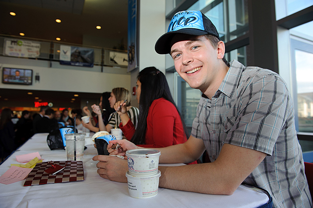 Ethan Butler '12 (ENG) enjoyed himself in the high pressure process of judging. (Peter Morenus/UConn Photo)