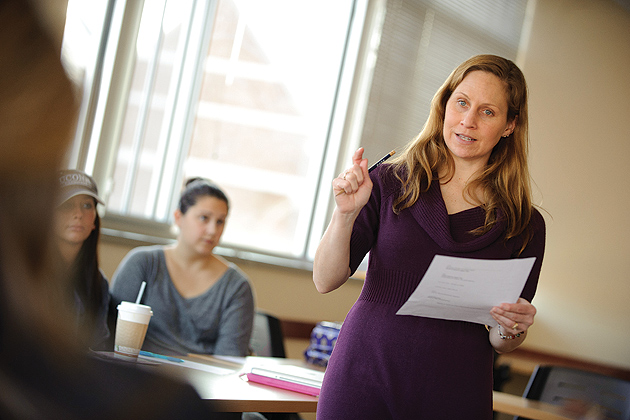 Wendy Glenn, associate professor of curriculum and instruction teaches a class at the Gentry Building on Dec. 9, 2011. (Peter Morenus/UConn Photo)