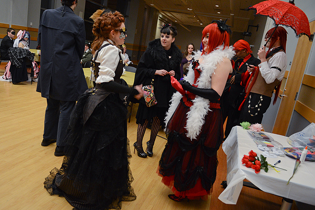 Members of the UConn Cosplay Club enjoy a Victorian Masquerade Ball in the Student Union on March 3, 2012. (Ariel Dowski/UConn Photo)