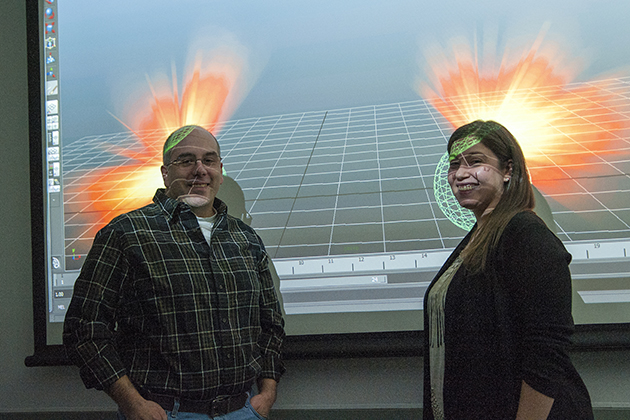 Perry Harovas, Associate Professor in Residence, and Samantha Olschan, Assistant Professor in Residence at the Digital Media & Design Department on March 28, 2013. (Sean Flynn/UConn Photo)