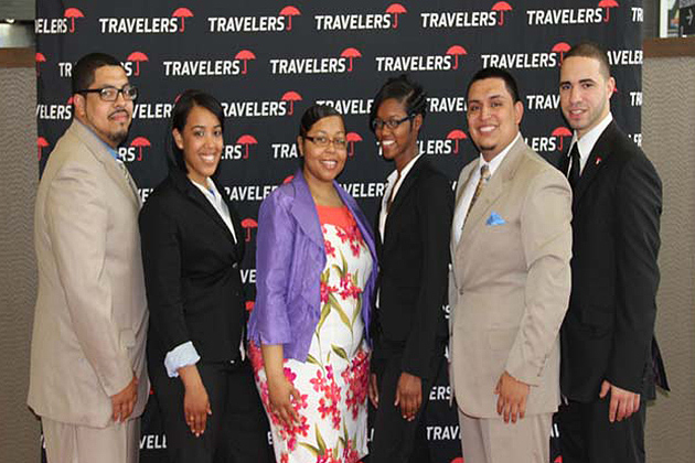 UConn graduates and Travelers Edge Scholars (from left): Armando Jimenez, Ashley Gil, A'Yana Morgan, Venice Sterling, Cristhian Bedon, and Bryant Dominguez. (Photo courtesy of the UConn Foundation)