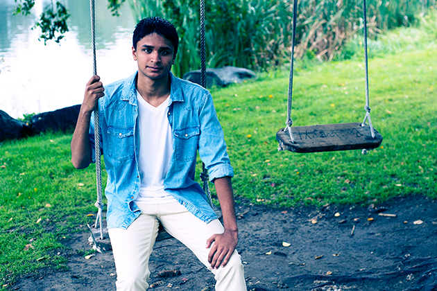 Sunil Reddy poses for a photo near Mirror Lake on Sept. 10, 2013. (Peter Morenus/UConn Photo)