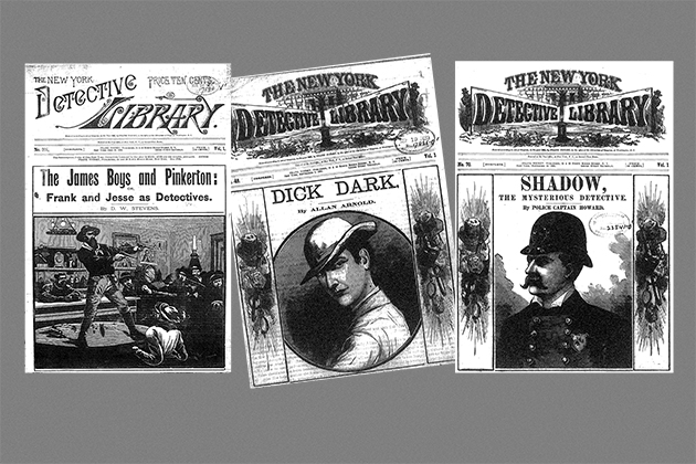 Covers of dime novels in the New York Detective Library series. (Courtesy of the University of Rochester's Rare Books and Special Collections)