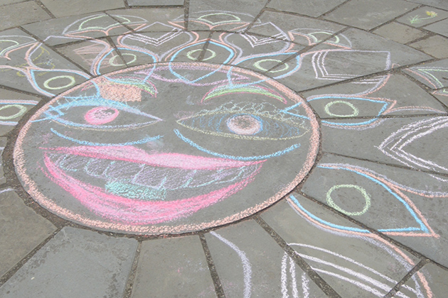 Artwork in the courtyard of the Benton Museum, part of Draw On! at the Benton, a week-long community activity. (Cody Carver '15 (CLAS)/UConn Photo)