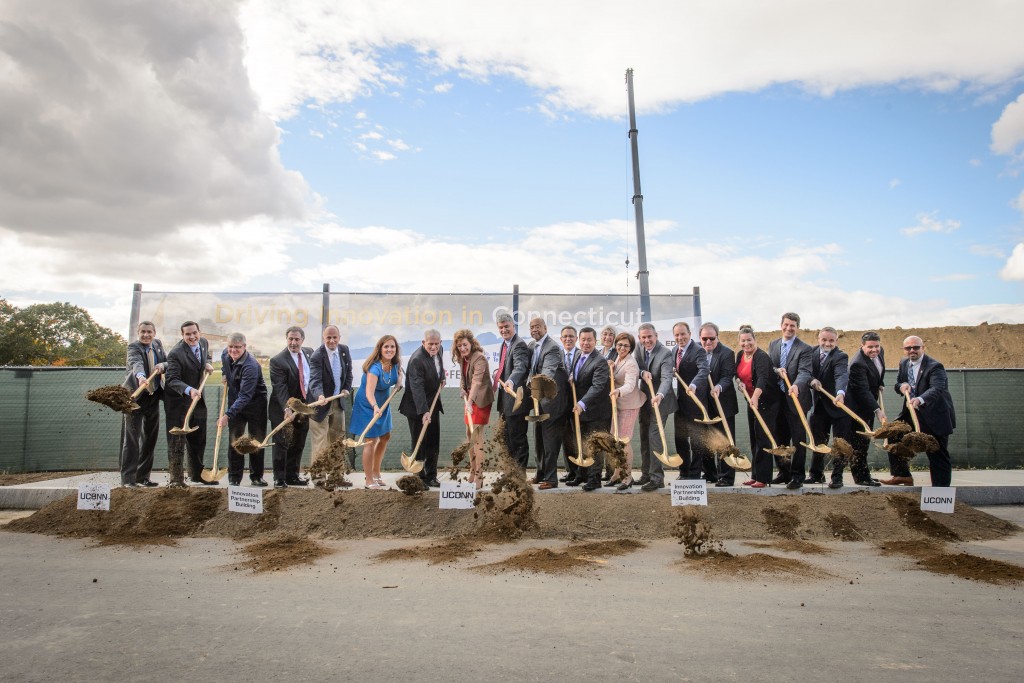 Groundbreaking ceremony for the Innovation Partnership Building on Oct. 14, 2015. (Peter Morenus/UConn Photo)