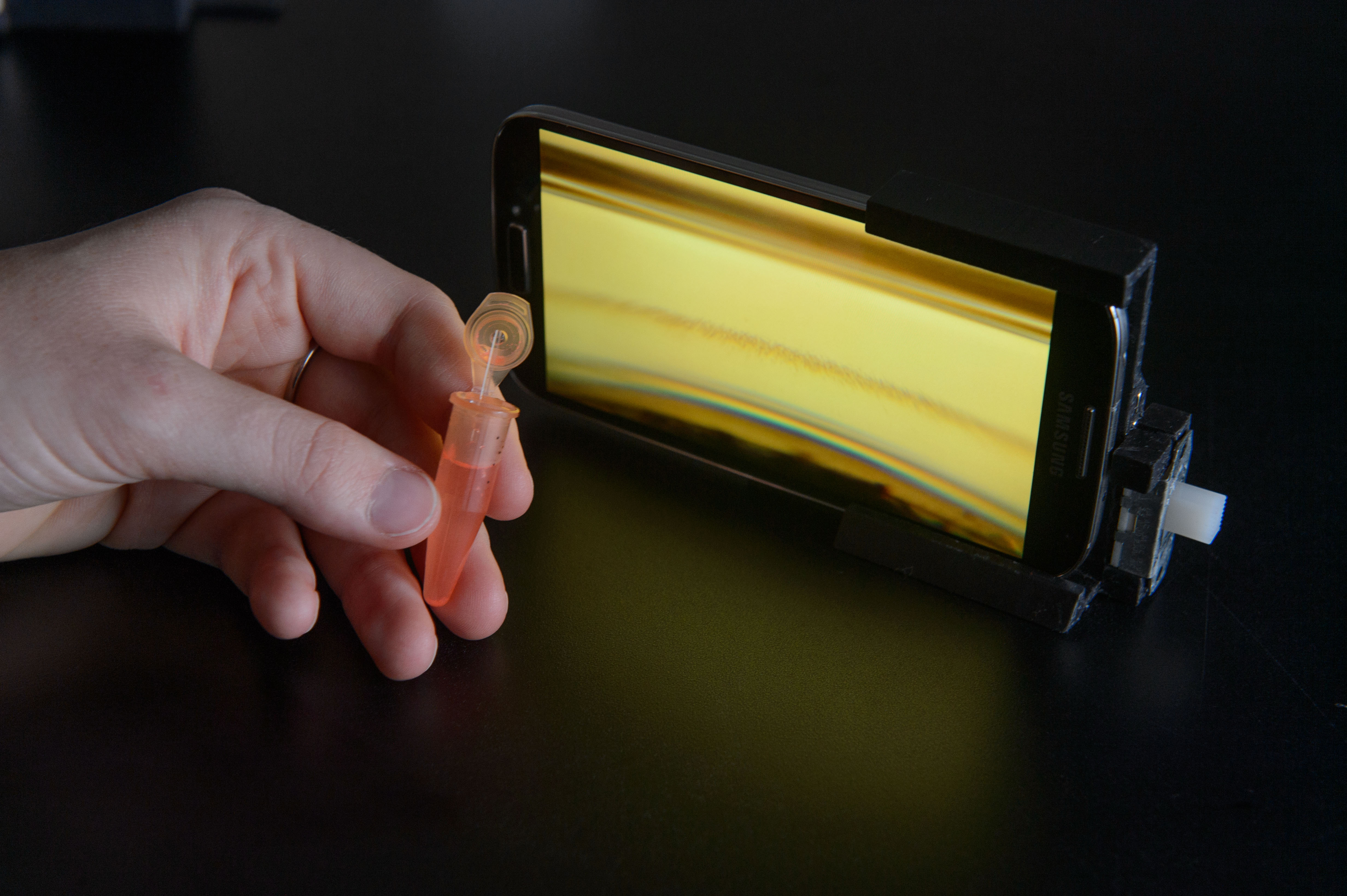 A device to analyze blood for sickle cell disease on Oct. 13, 2015. (Peter Morenus/UConn Photo)