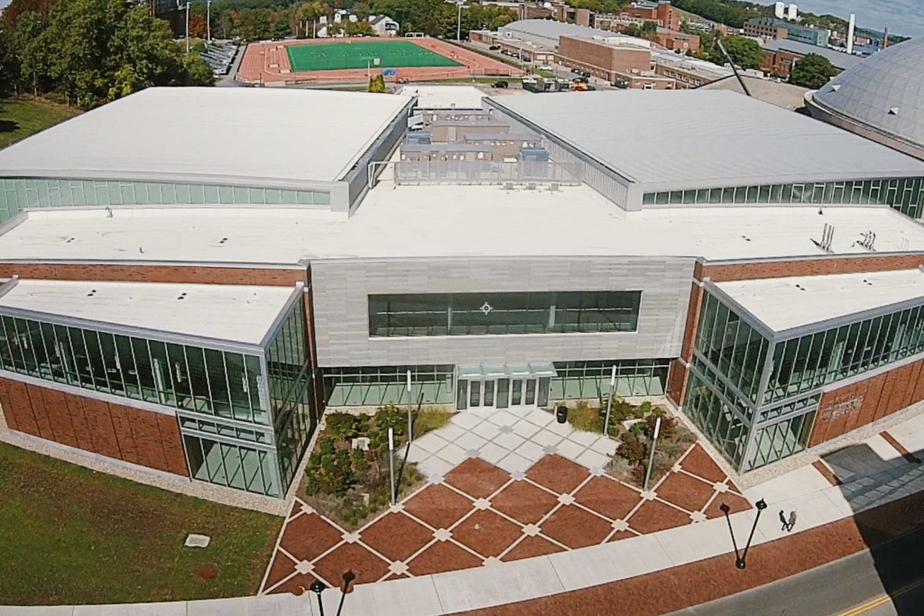 An aerial view of the Werth Family UConn Basketball Champions Center. (Bret Eckhardt/UConn Photo)