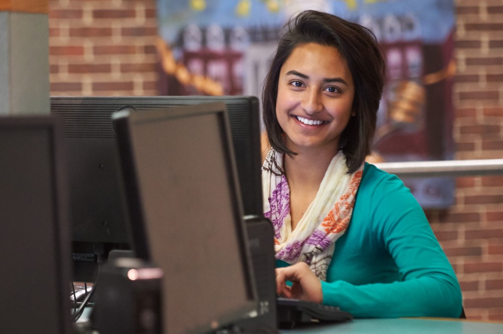 Shemona Singh at the Homer Babbidge Library on April 2, 2015. (Peter Morenus/UConn Photo)