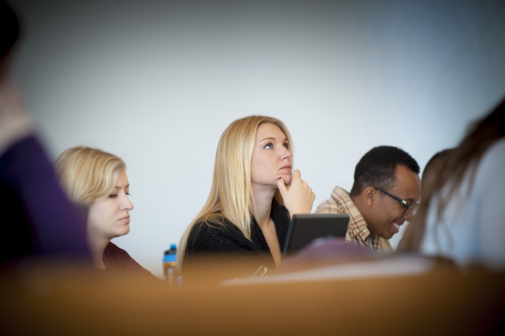 Student-athlete Laura Webster in class. (Sean Flynn/UConn Photo)