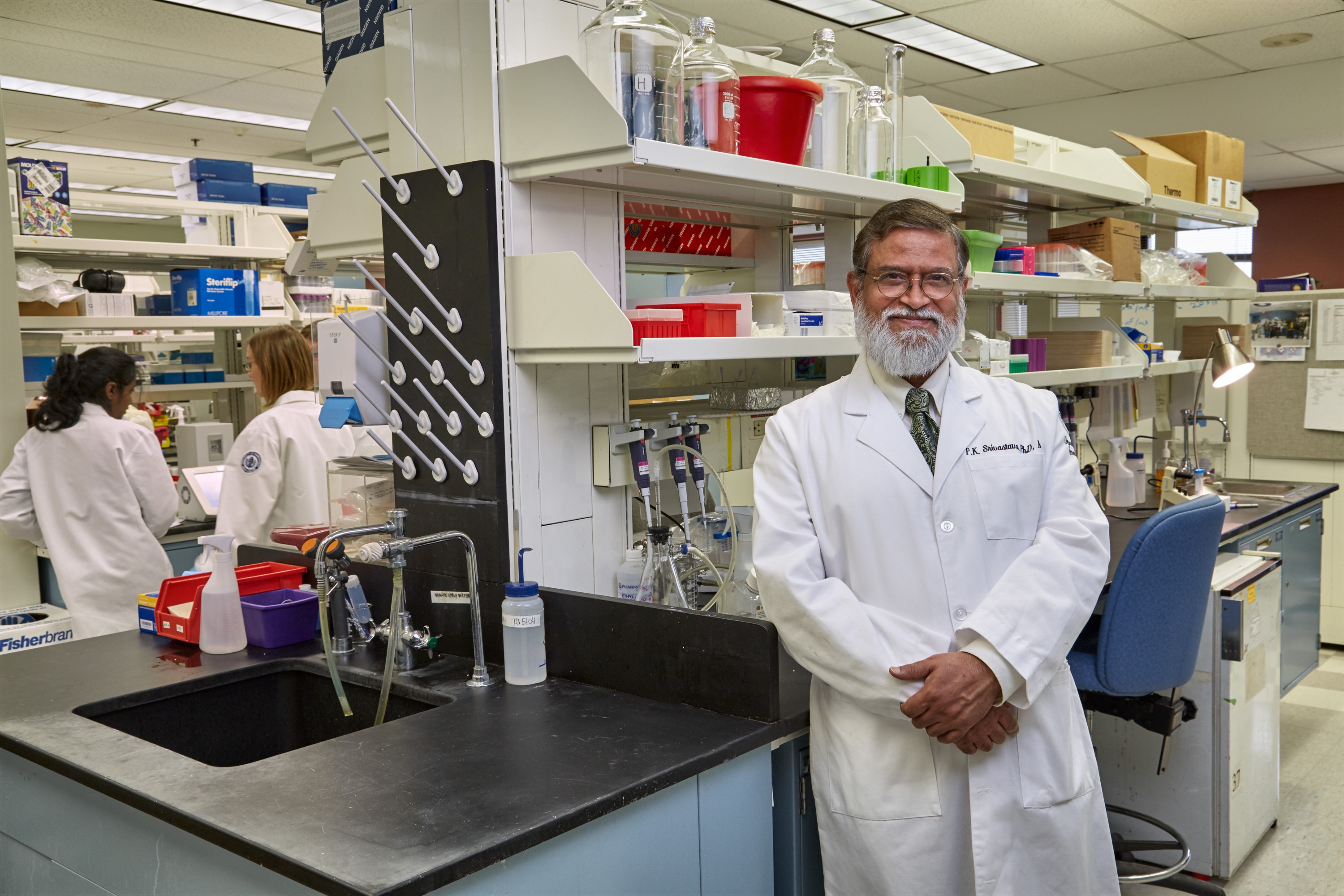 Dr. Pramod Srivastava, ovarian cancer researcher at UConn Health on Oct. 1, 2014. (Lanny Nagler for UConn)