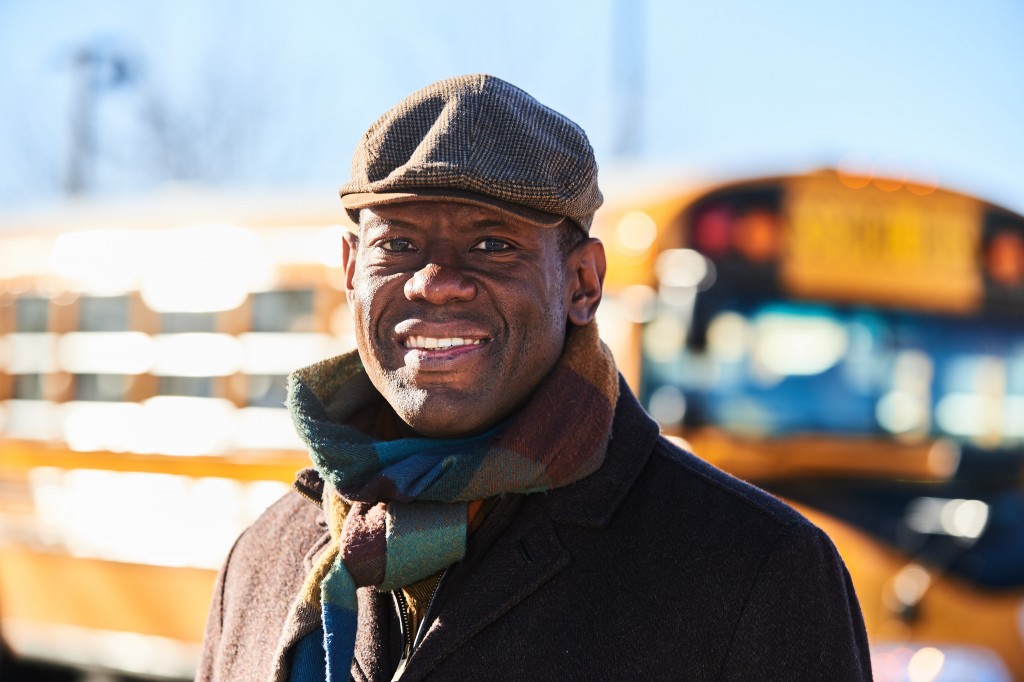 Preston Green, professor of educational leadership, stands near a school on Jan. 21, 2016. (Peter Morenus/UConn Photo)