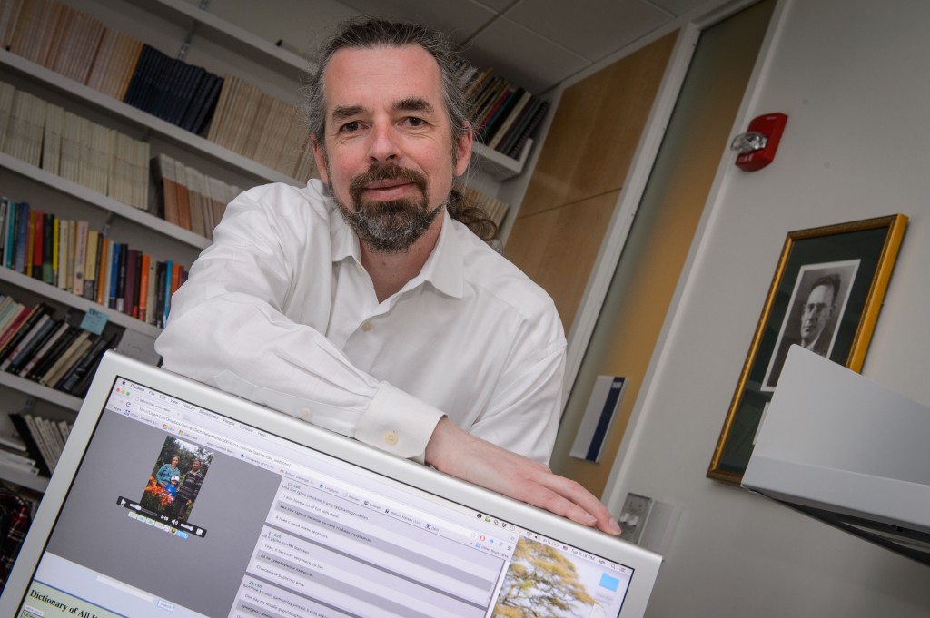 Jonathan Bobaljik, department head of linguistics, at his office in Oak Hall on April 12, 2016. (Peter Morenus/UConn Photo)