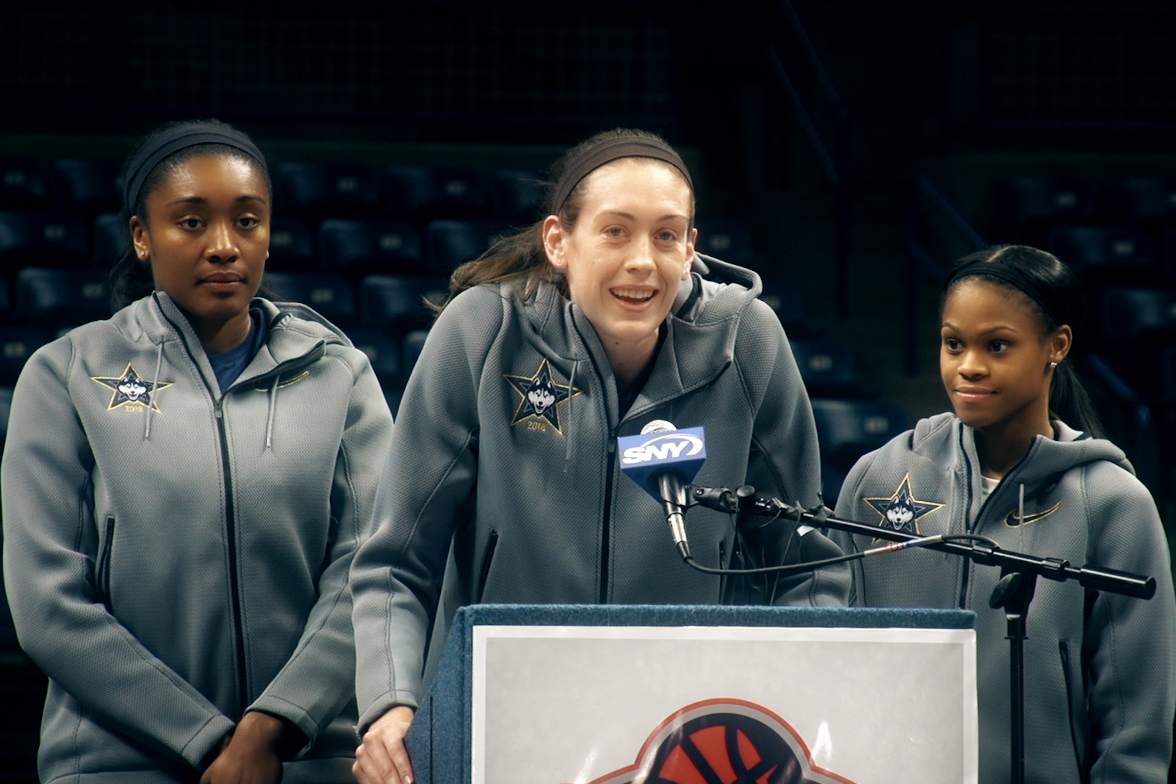 Breanna Stewart said it all when she addressed fans during a pep rally after the Huskies' triumphant return to campus. (Bret Eckhardt/UConn Photo)