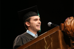 UConn School of Medicine student speaker Alex Hennessy (Photo by John Atashian ).