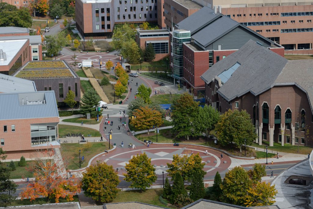 An aerial view of the Storrs campus on Oct. 9, 2013. (Peter Morenus/UConn Photo)