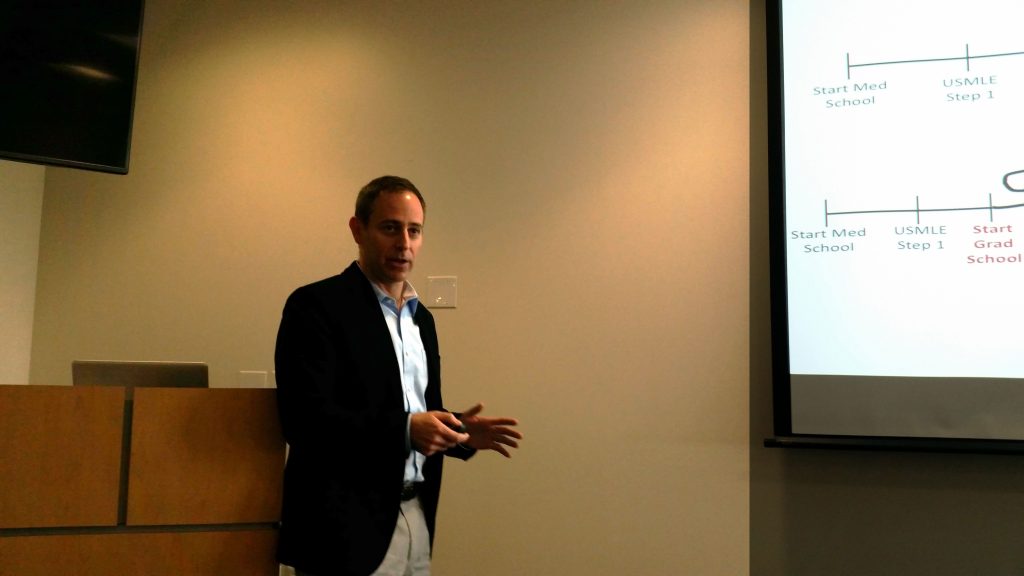 Michael Rosenblum, MD, PhD addresses UConn MD/PhD students during the 2016 Physician-Scientist Career Development Colloquium. (Photo courtesy Alexander Adami)