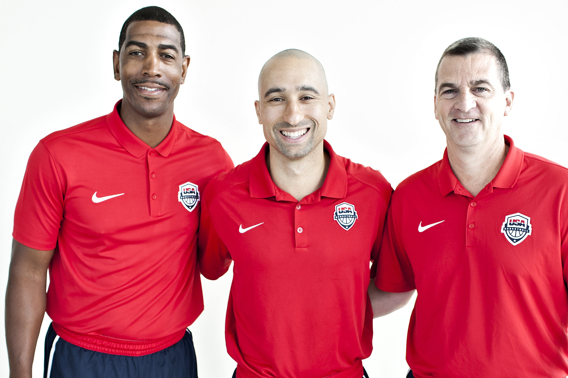 UConn's Kevin Ollie, left, served as assistant coach for the USA Basketball under-18 team in Valdivia, Chile, July 19-23, together with head coach Shaka Smart of the University of Texas, center, and assistant coach Mark Turgeon of the University of Maryland. (USA Basketball Photo)