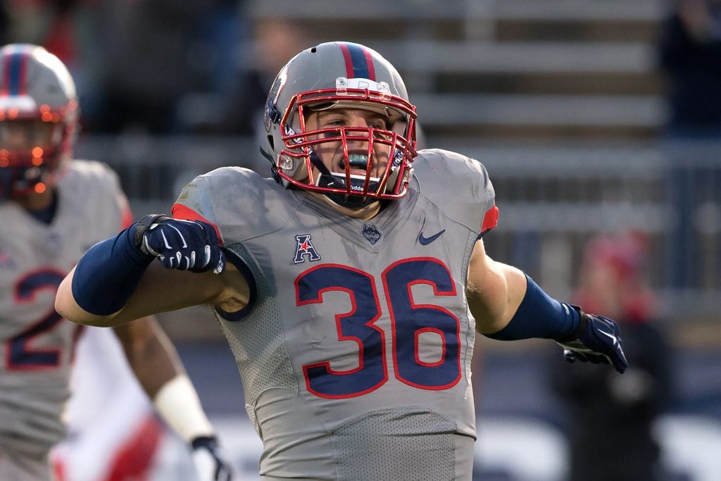 Linebacker Matt Walsh, a senior and one of the 2016 captains of UConn Football. (Stephen Slade '89 (SFA) for UConn)