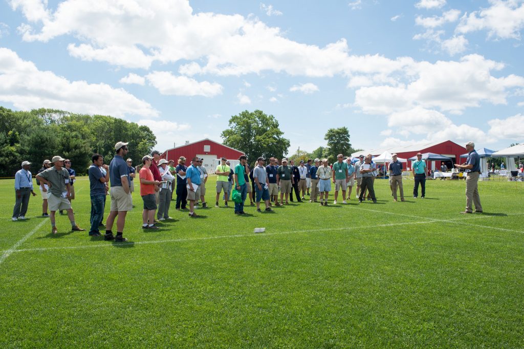 Dr. Jason Henderson discussing results of organic turfgrass management programs.