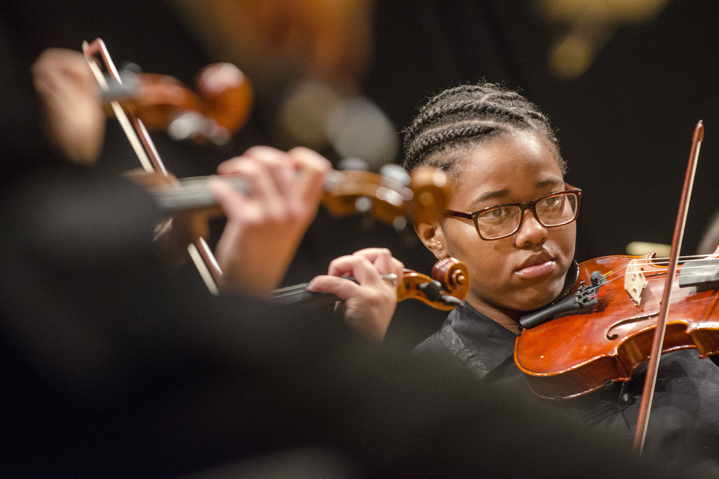 The UConn Symphony Orchestra performs at von der Mehden Recital Hall led by conductor Harvey Felder on Thursday night. Oct. 20, 2016. (Garrett Spahn/UConn Photo)