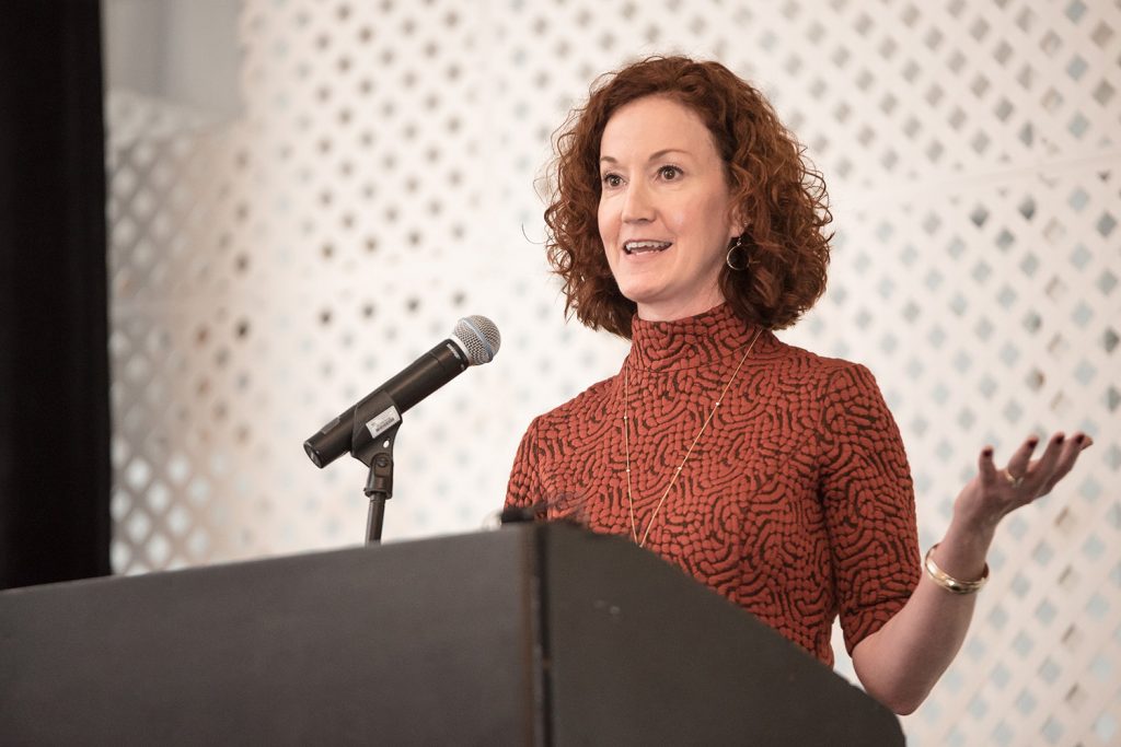 Insurance executive Melissa Cummings ’98 MBA urges women to be more gutsy in their career pursuits. (Nathan Oldham/UConn photo)