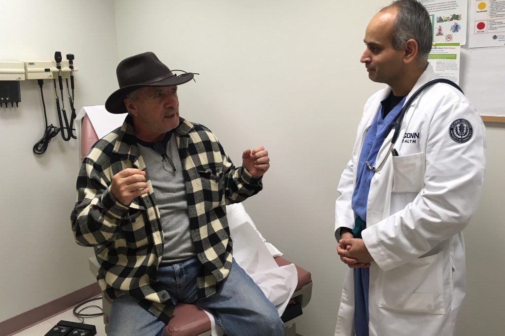 Frank Cammarata, left, and Dr. Aseem Vashist, interventional cardiologist and associate professor of medicine at the Calhoun Cardiology Center at UConn Health. (UConn Health Photo)