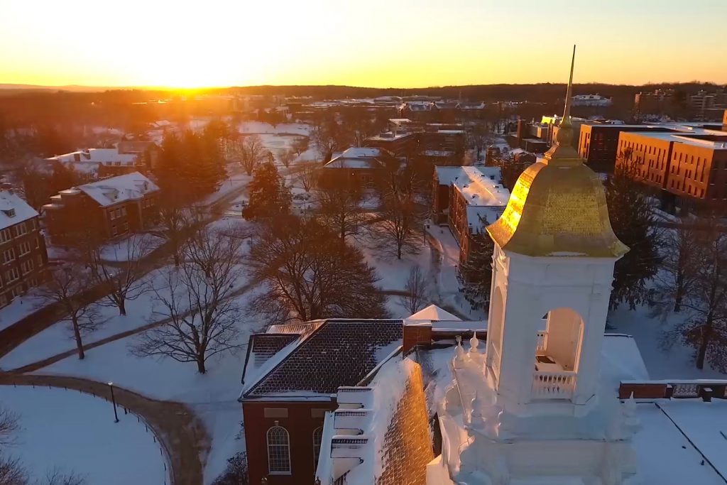 UConn campus in the snow. (Angelina Reyes/UConn Photo)