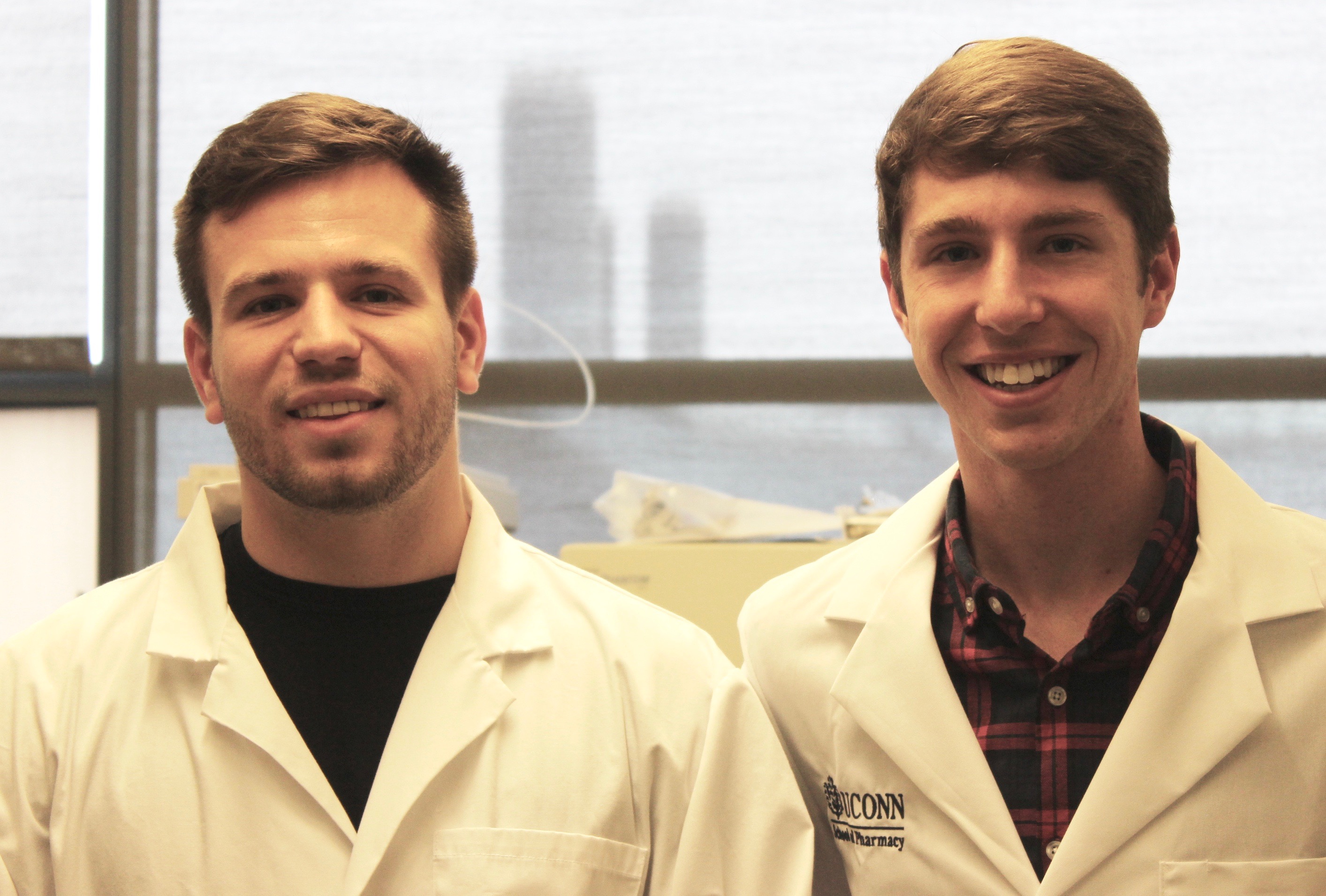 Brendan Clark (left) and Tyler Ackley will be entering the PharmD program in the fall of 2017. (Sheila Foran/UConn Photo)