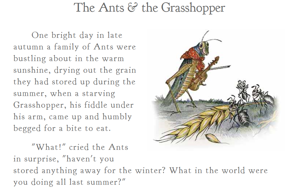 Aesop's Fable, The Ants and the Grasshopper. (Library of Congress)