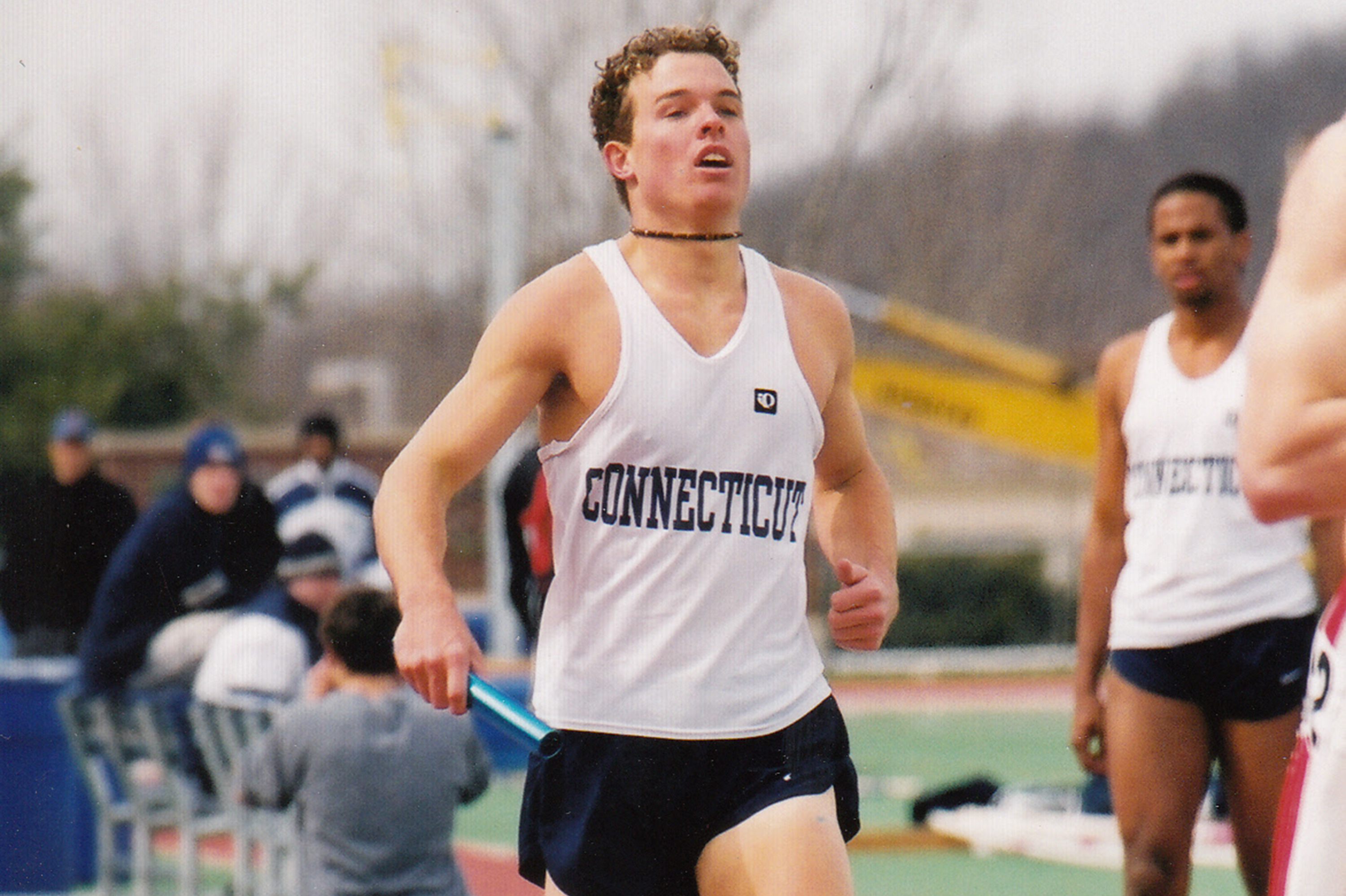 Track and field student-athlete Kyle Milliken '02 at a meet at UConn on April 7, 2001. (Bob Stowell for UConn Athletics)