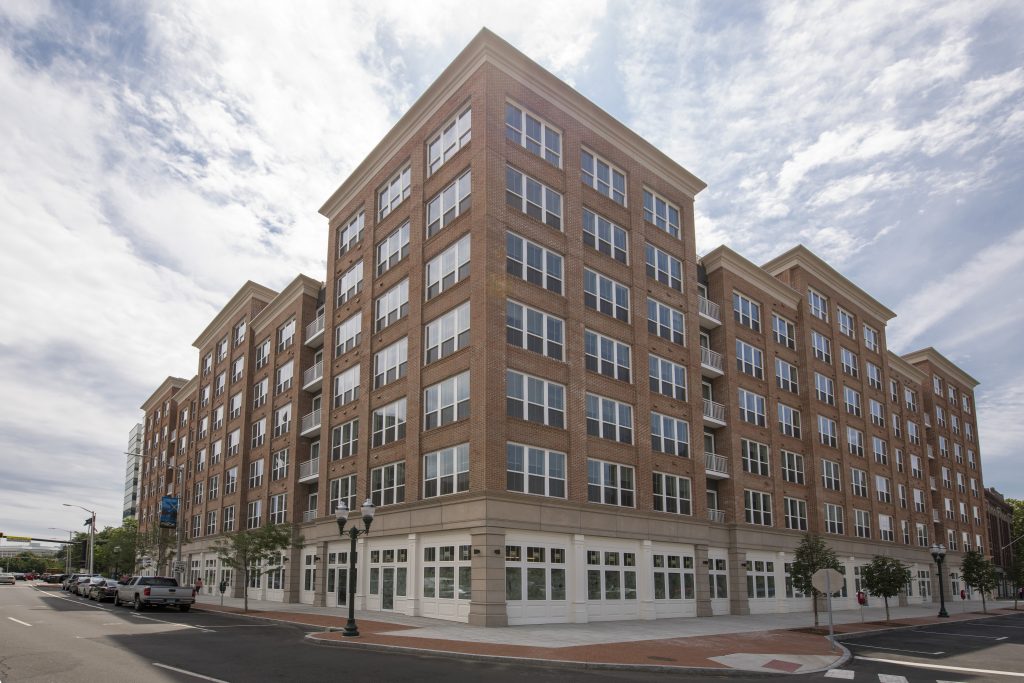 Exterior view of the Stamford residence hall. (Ryan Glista/UConn Photo)