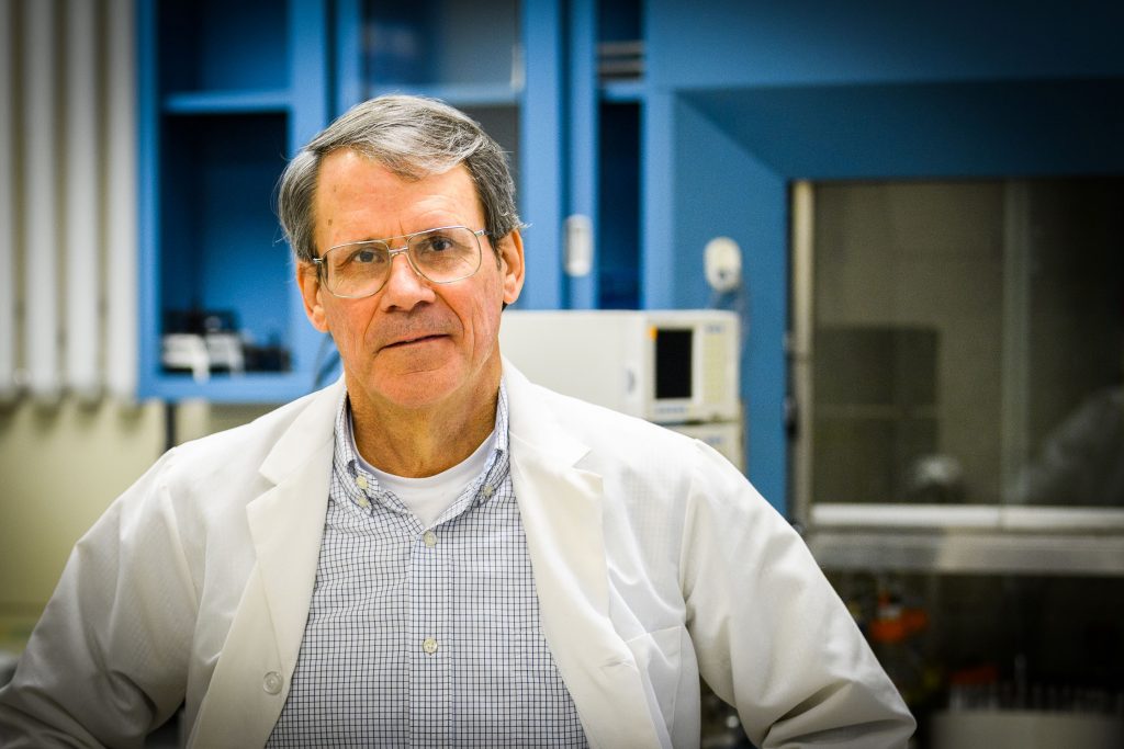 Frank Nichols, clinical professor, at his lab at UConn Health in Farmington on Oct. 30, 2017. (Peter Morenus/UConn Photo)