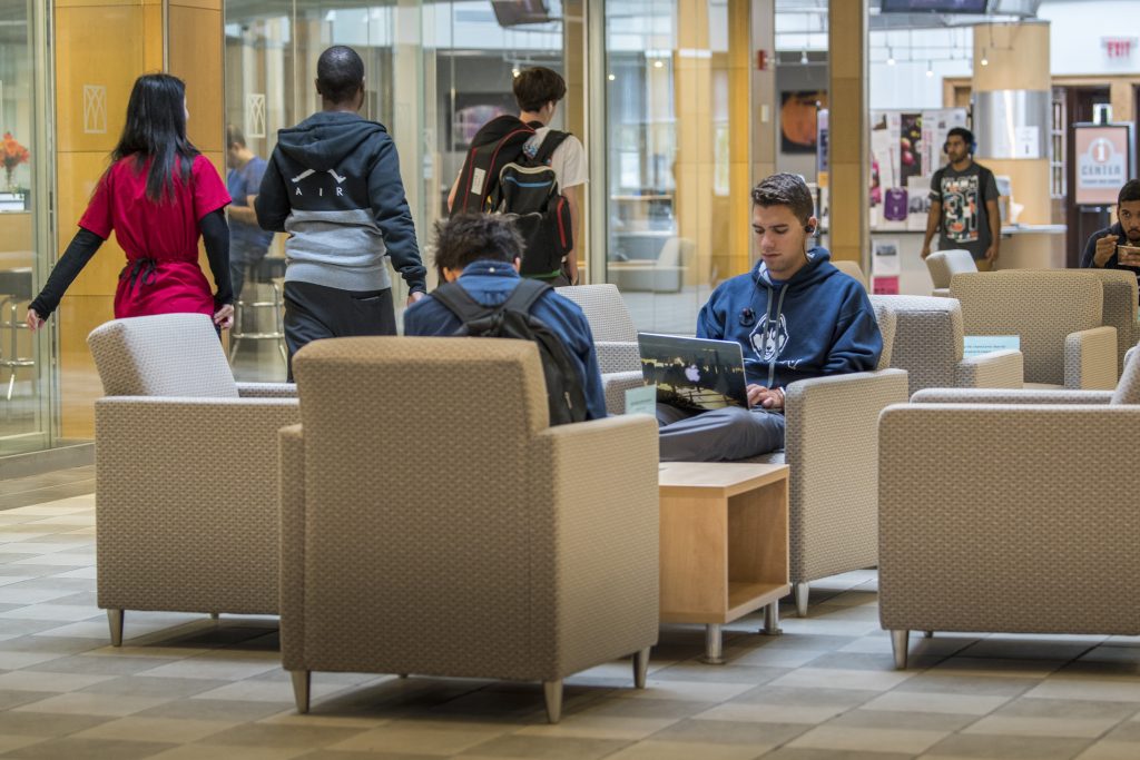 Students in Wilbur Cross Building. (Sean Flynn/UConn Photo)