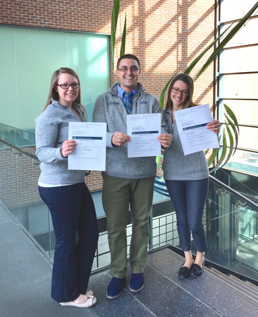 Three UConn Pharmacy students show Pharmacy Residency Notifications on Pharmacy Match Day 2018