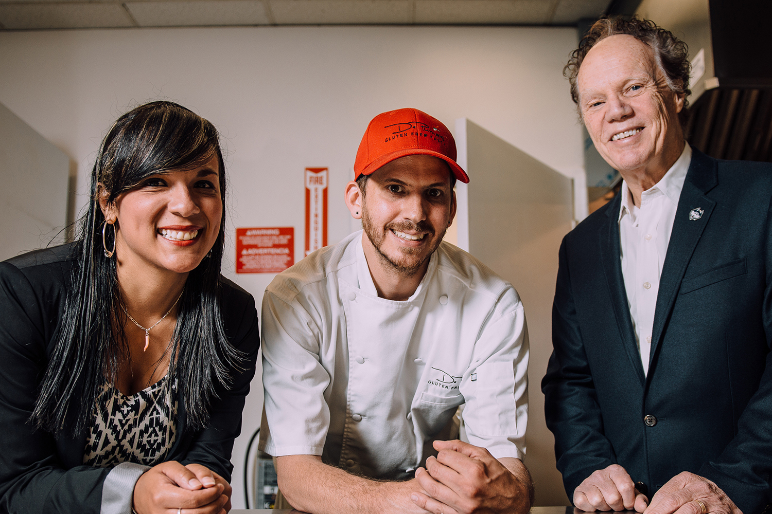 Shirley Tarabochia '17 MBA, business owner John DePuma of DePuma Pasta, and Professor Wayne Bragg (Nathan Oldham/UConn School of Business)