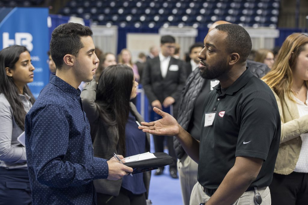 Students attend a Career Fair in Gampel Pavilion. (Ryan Glista/UConn Photo)