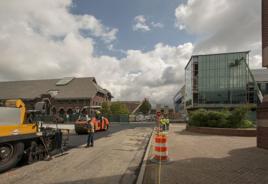 Construction along Hillside Road on Aug. 3, 2018. (Sean Flynn/UConn Photo)