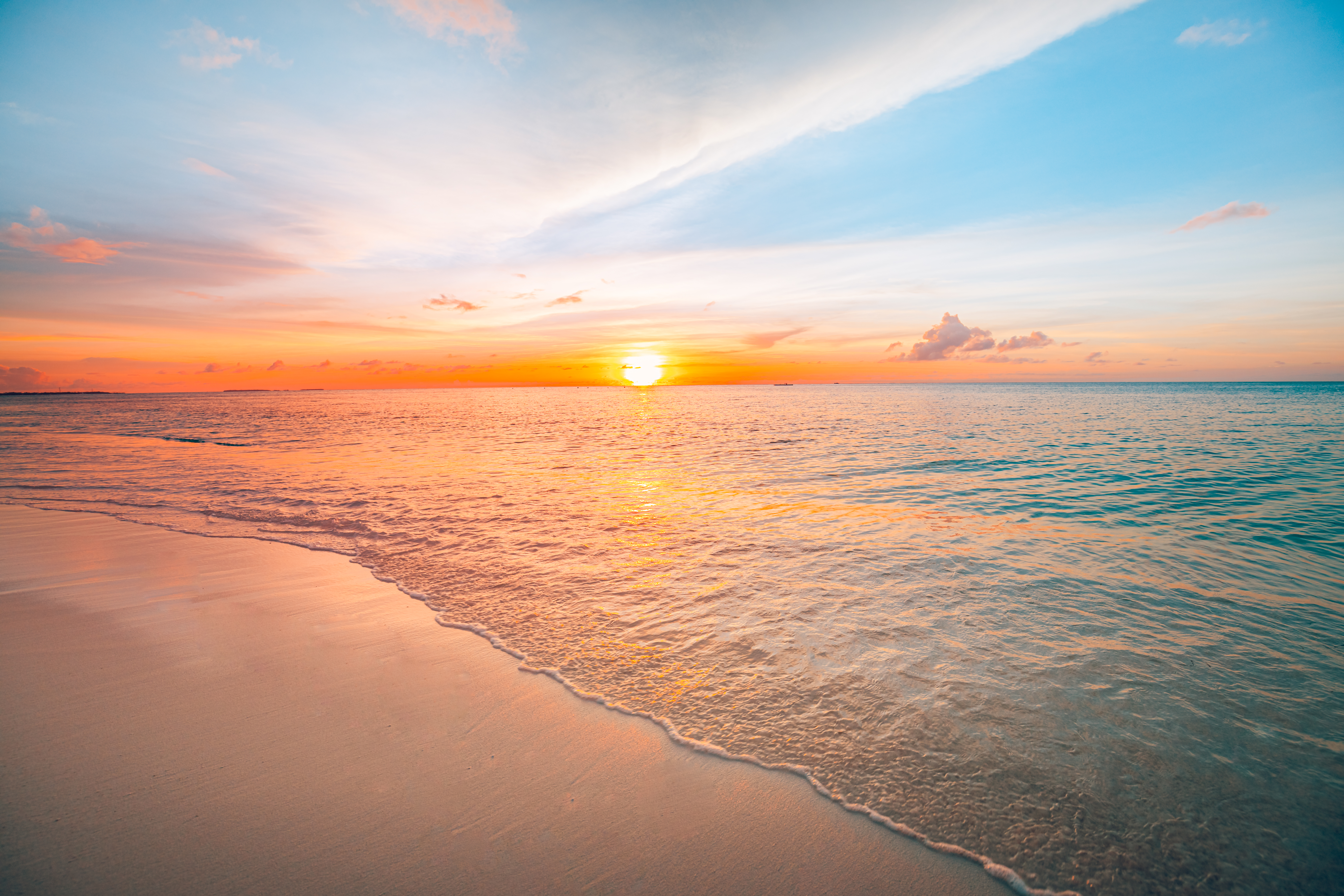 A beach at sunset