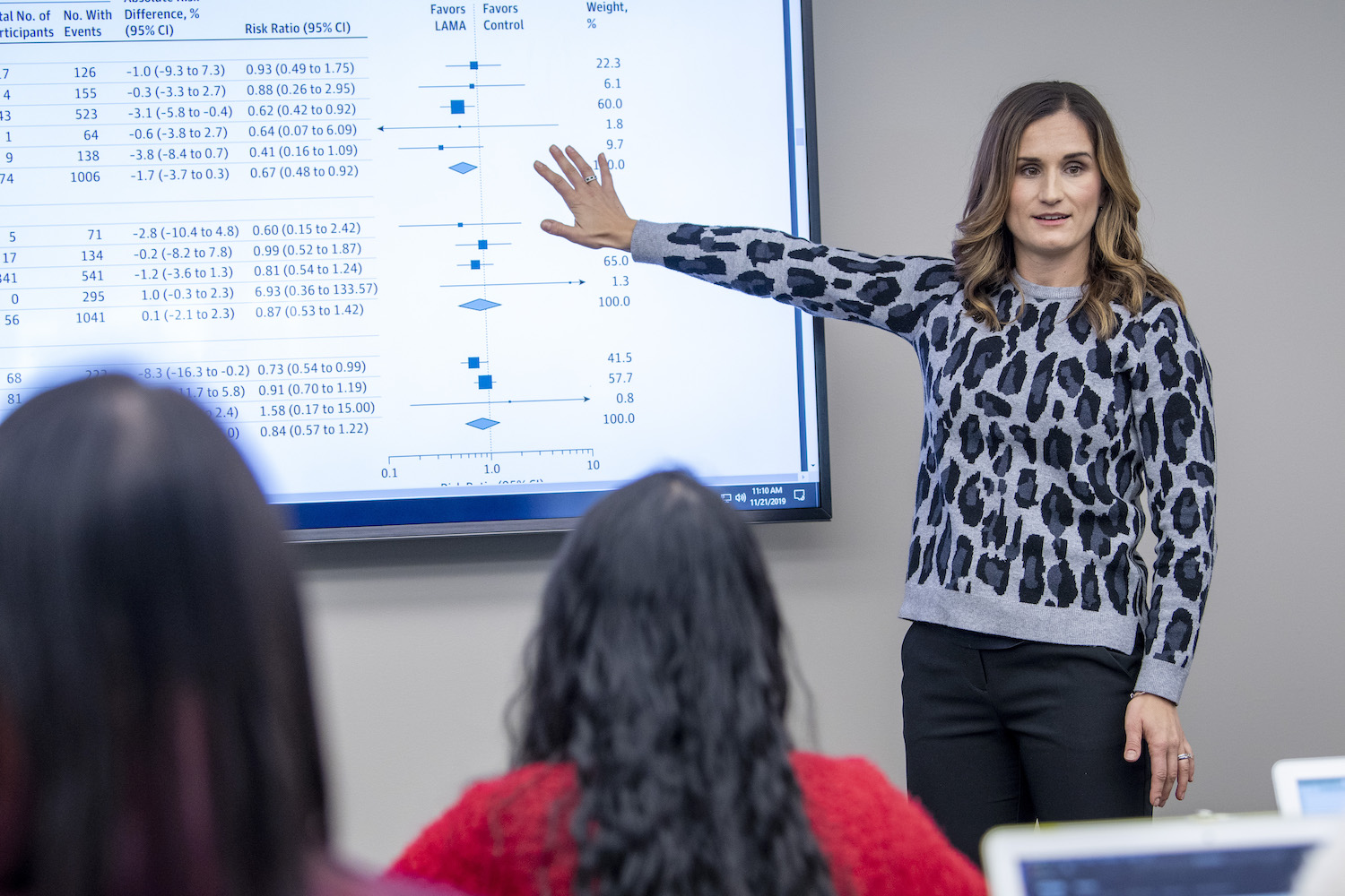 Pharmacy professor Diana Sobieraj teaching in the classroom at the School of Pharmacy.