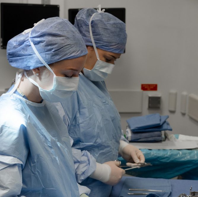 UConn Health's first cohort of its Periop 101 OR nurse training program included (left to right) Oliwia Siurnicka and Caitlin Lawless (UConn Health photo/Tina Encarnacion).