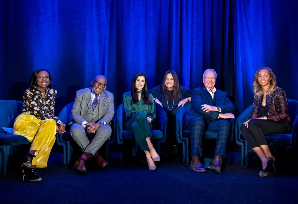 Rebecca Puhl of the UConn Rudd Center (center) participates in a panel discussion on weight stigma and the media in New York along with Deborah Roberts, Al Roker, David Sloan, and Holly Lofton. (contributed photo).