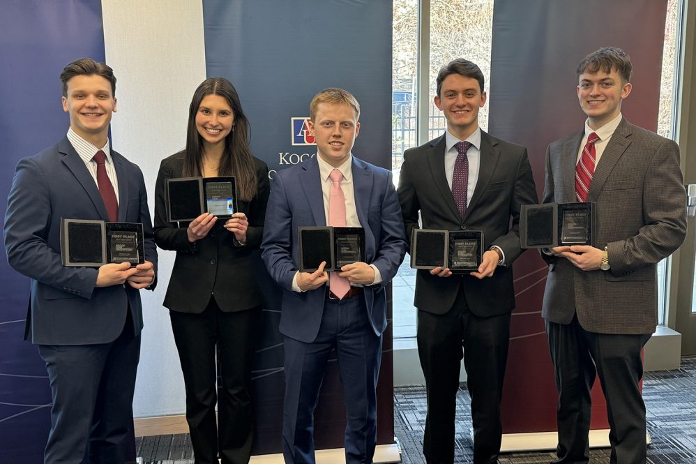 UConn Husky Case Competition winners at American University. Left to Right Tyler Martin, Tara Sperry, Matthew Conroy, Shane Markle, Adam Skarre