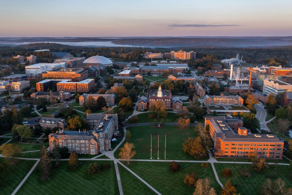 Aerial shot of UConn's main campus in Storrs.